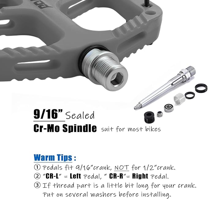 MTB Pedals Flat Mountain Bike Pedals Adult, Light and Wide Nylon Composite Bicycle Platform Pedal w Grippy Pins, 9/16" Cr-Mo Spindle 2 Bearings, Clipless Pedals for BMX Gravel Road E.Bike 9/16"