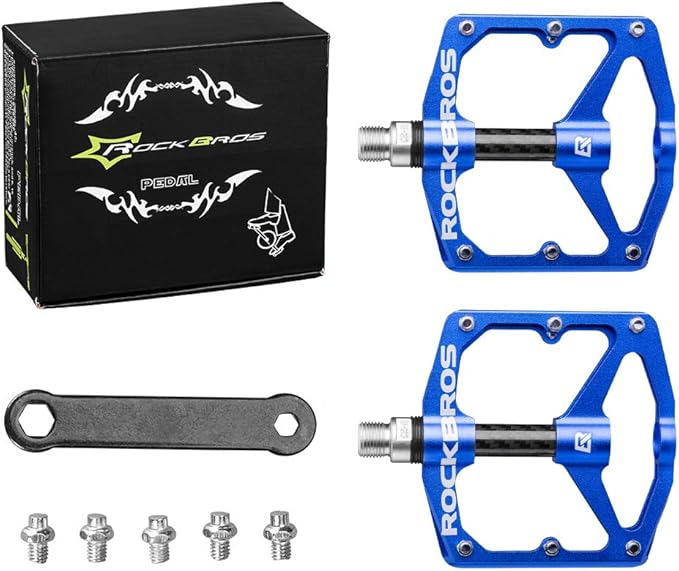 Rock BROS Mountain Bike Pedals Flat Bicycle Pedals 9/16 Lightweight Road Bike Pedals Carbon Fiber Sealed Bearing Flat Pedals for MTB