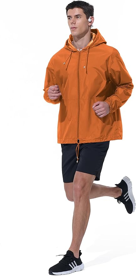 Mens Rain Jacket Raincoat Windbreaker Running Waterproof Lightweight Packable with Hood Travel Hiking Cycling