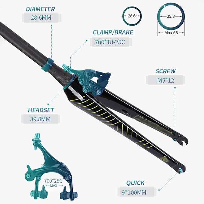 700C Full Carbon Fiber Road Bikes Fork QR 9X100mm Disc Brake Hard Forks 1 1/2" Tapered Tube Threadless Front Fork