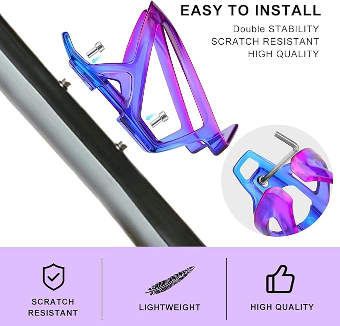Bike Water Bottle Holder with Screws Lightweight Cycling Bicycle Water Bottle Holder for Road, Mountain Bike (Blue Purple)
