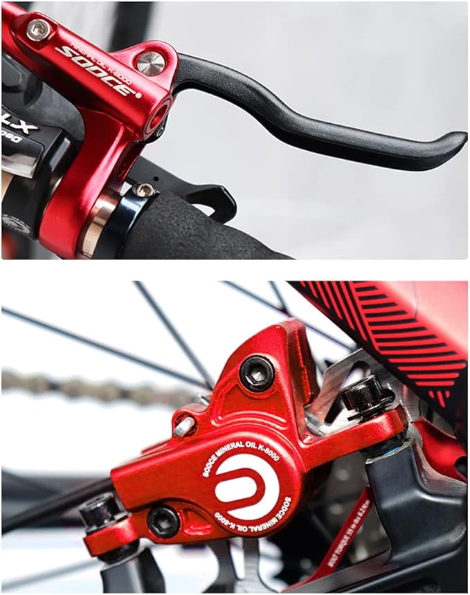 Cyclon MTB Hydraulic Disc Brakes Set, Black/Red Aluminum Alloy Hydraulic Brakes for Mountain Bike Left Front 1000mm Right Rear 1700mm Hydraulic Bicycle Brakes with is/PM Adapter Fit 160mm Rotor