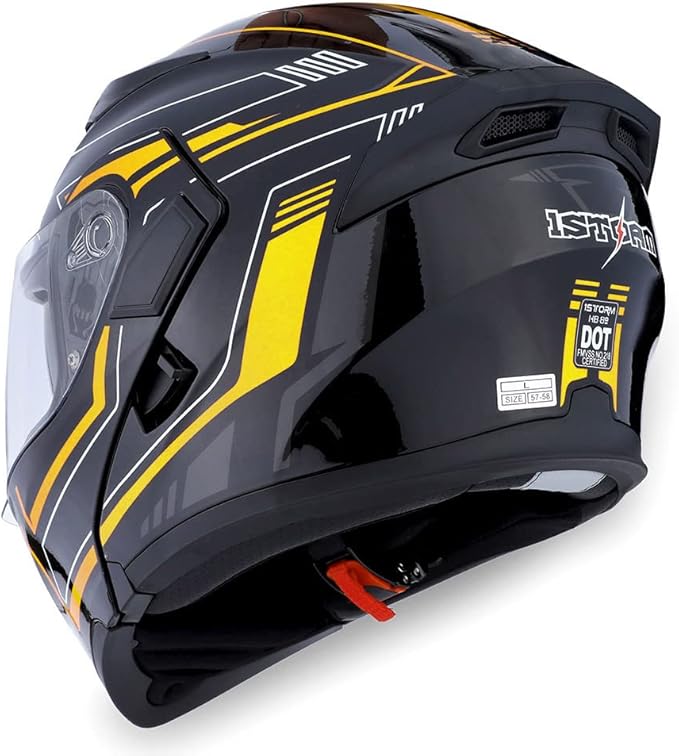 1Storm Motorcycle Modular Full Face Helmet Flip up Dual Visor Sun Shield: HB89 Arrow Yellow; Size Medium (55-56 CM 21.7/22.0 Inch)