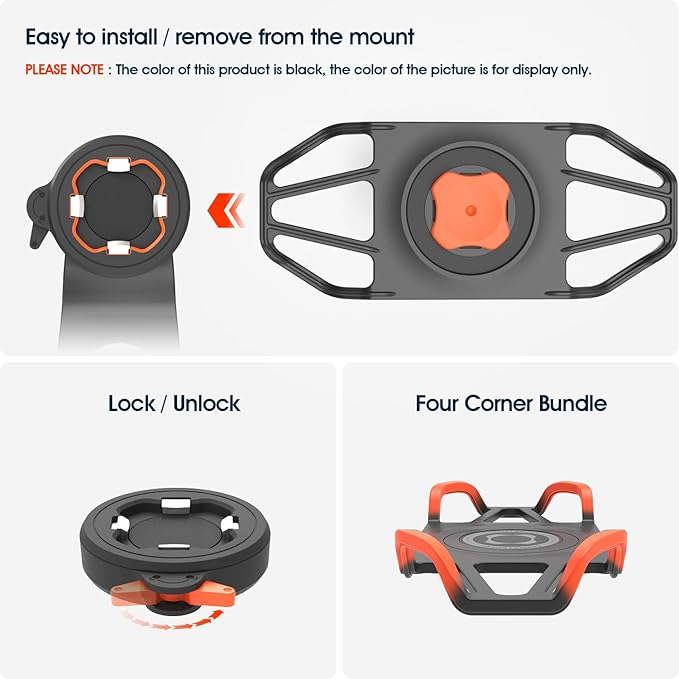 Bike Stem Phone Mount with Shockproof Silicone Grip – Quick-Lock Aluminum Out-Front Holder with Quad Safety Buckles & Elastic Strap, Fits 4.0”–6.7” Phones – Secure Fit for Road & Urban Rides