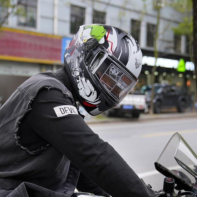 VCOROS Full Face Dual Visor Motorcycle Helmet for Adults Motorbike Street Bike Racing Helmets X9 DOT Approved with Black Visor