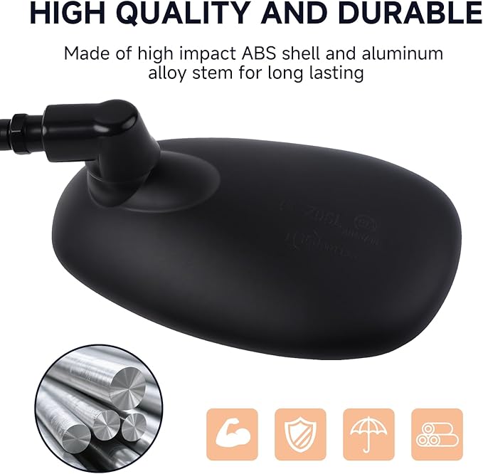 Universal Motorcycle Mirrors - M10 Black Oval Handlebar Rearview Mirrors Compatible with Honda Shadow MSX125 Kawasaki Vulcan Z900 Suzuki SV650 Volusia