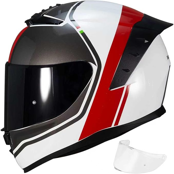 Full Face Motorcycle Helmet,Helmets for Adults Motorcycle, MG611 Motorbike Racing Street Bike Helmets with Black Visor for Men Women,DOT Approved (Glossy Red Gray Lines, S)