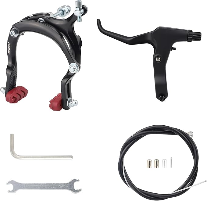 MEGHNA Bike Caliper Brake Set Aluminum Alloy Front and Rear Bike Brake Lever C Brake Set with Cables and Brake Pads Rim Brake for BMX Hybrid Bike Cruiser Bike Mountain Bike