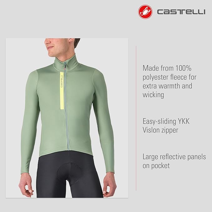 CASTELLI Men's Entrata Thermal Jersey, Long Sleeve Zip Up Fleece Insulated Base Layer for Winter Road Cycling I Gravel Biking