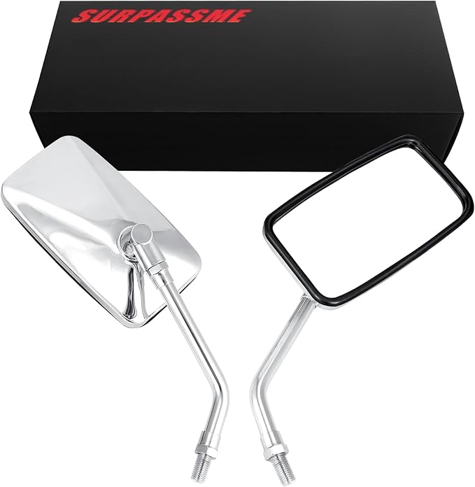 Surpassme 10MM Chrome Motorcycle Mirrors, Universal Silver Rectangle Motorcycle Rearview Mirrors