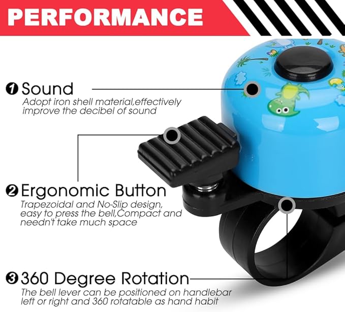 Kid Bike Bell - Bicycle Bell for Kids Boys Girls Adults | 120db Classic Mini Loud Bike Ring - Cool Bike Bell Design with Crisp Clear Sound for MTB,BMX,City Bike,Scooter -Kid Bike Accessories