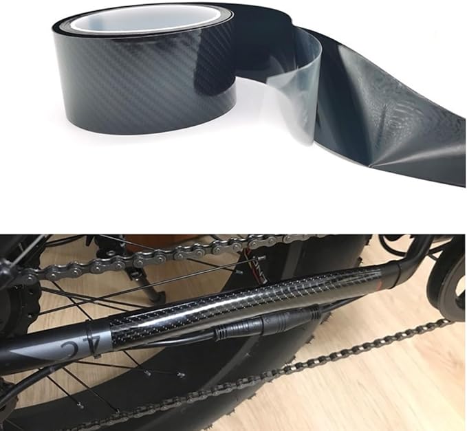TURBOOST Bike Frame Protection Tape Sticker Vinyl Wrap Skin, MTB Paint Chainstay Chain Guard Corner Protector Film, Carbon Filter Pattern, 3m (120”) Length, Various Width Option
