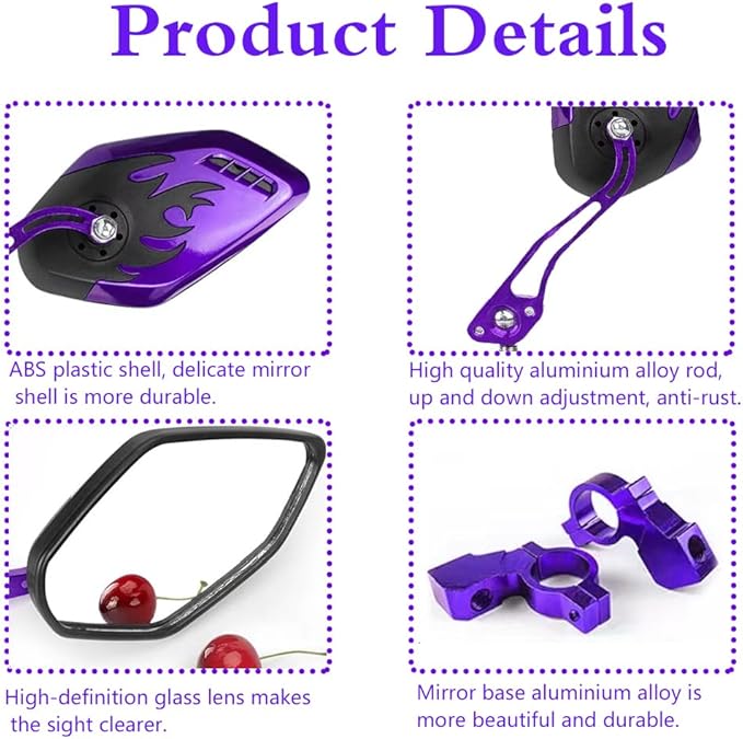 Bicycle Mirrors for Handlebars 2 Pack,Essential Electric Bike Accessory,Mirrycle Bike Mirror,Bike Mirrors for Safe Riding,Handlebar Rearview Mirror,Lowrider Bike Parts & Accessories(purple)