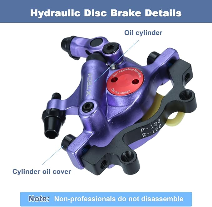 HB-100 Line Pulling Hydraulic Disc Brake Calipers，Mechanical Disc Brakes for MTB, Mountain Bike, E-bike and Electric Bike 2PCS Front/Rear Black/Red/Gold (Purple)