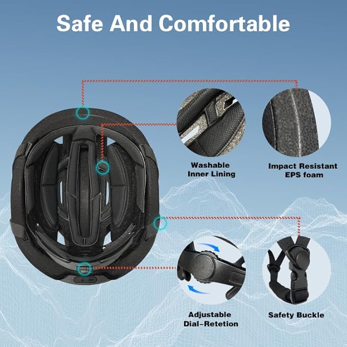 Bike Helmet, Smart App Program Bike Helmet with USB Rechargeable Light, Back Light Mountain for Adult&Men Women, with Turn Signals Remote Control