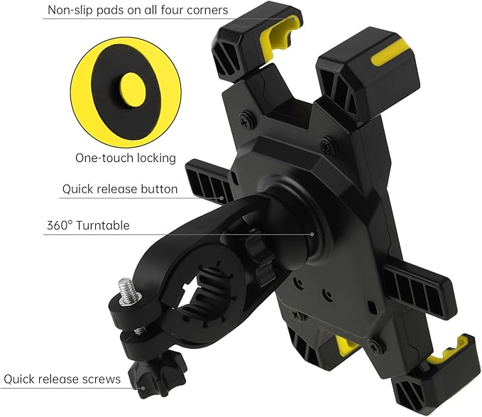 Bike Phone Mount Holder Motorcycle Handlebar Phone Mount Clamp One Hand Operation ATV Scooter Phone Clip for iPhone 12/11 Pro Max/X/XS, Galaxy S10 and 4.7"- 6.8" Cellphone