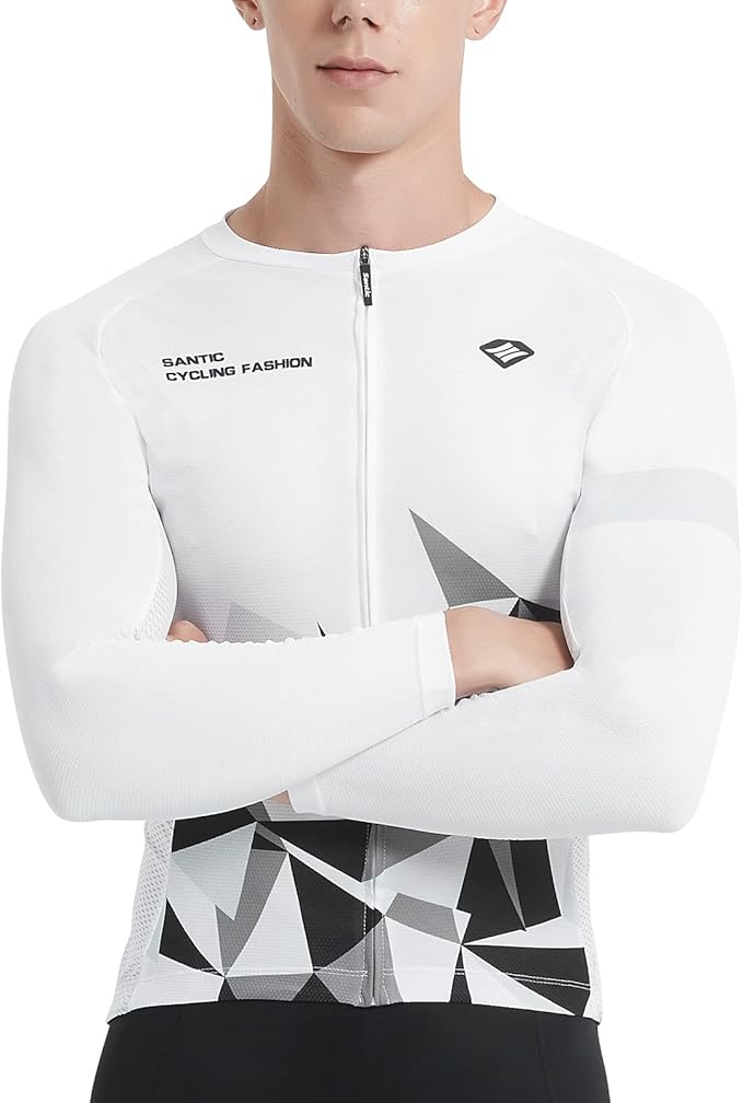 Santic Cycling Jersey Men's Long Sleeve Bike Reflective Full Zip Bicycle Shirts with Pockets