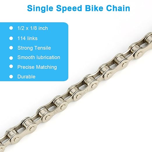 Single Speed Bike Chain 1/2 x 1/8 Inch, Bike Link with Buckle for Road Mountain Bicycle Racing Cycling