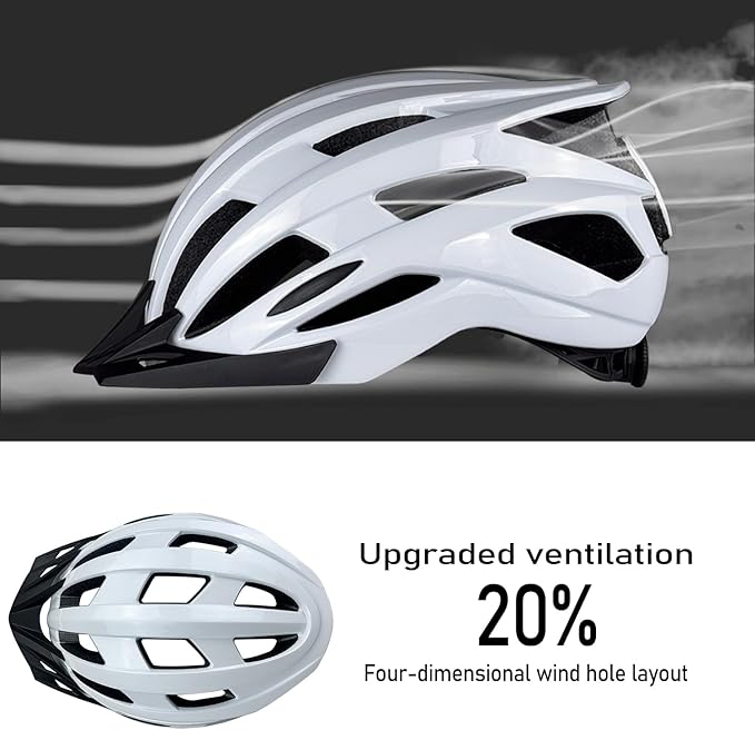 Bike Helmet for Adult Men Women with Multi-Mode Rear LED Light, with Suggested Fit 56-62cm, Lightweight with Adjustable Dial, Side and Chin Strap, Carbon Black Shiny Surface