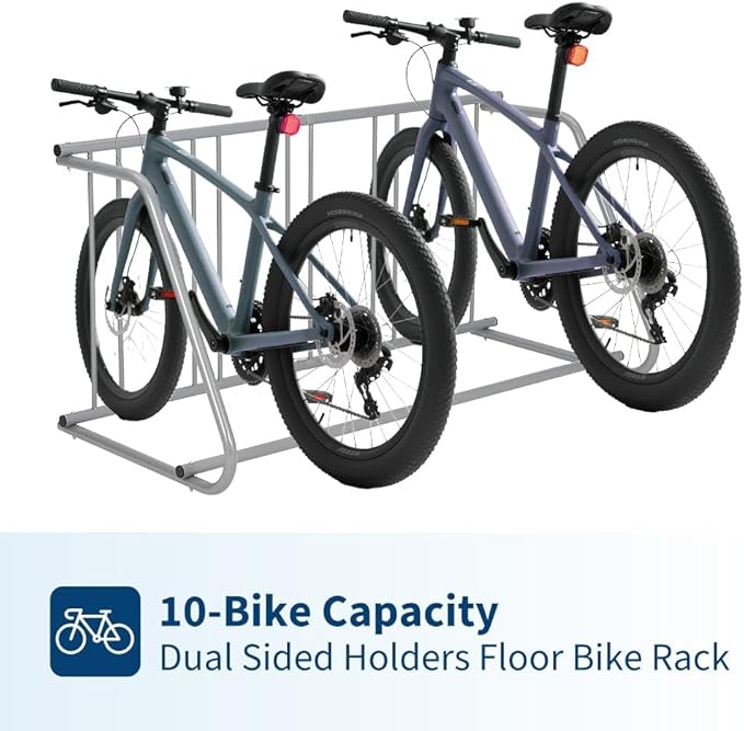 Floor Bike Rack, 5-Bike Single-Side Grid Bicycle Floor Parking Stand, Sturdy Garage Bike Rack, Compact Storage Stand for Streets, Yards & Bike Events