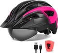 Adult Bike Helmet with Visor and Goggles for Men Women Mountain Road Bicycle Helmet Rechargeable Rear Light Cycling Helmet