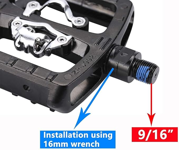 Zeray Spin Bike Pedals - Dual Platform Indoor Cycling Pedals with Clips and Straps, Compatible with Shimano SPD, Suitable for Spin Bike and Peloton