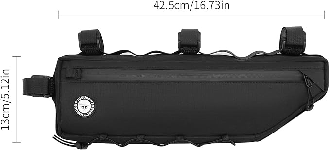 Bike Frame Bag 2L/3L – Waterproof 600D/Scratch-Proof, 7" Phone Fit, 4-Point & Multi-Position Anti-Sway Straps, Full-Side Zipper Quick Access, Tool-Free Install, Universal MTB/Road/Gravel/E-Bike