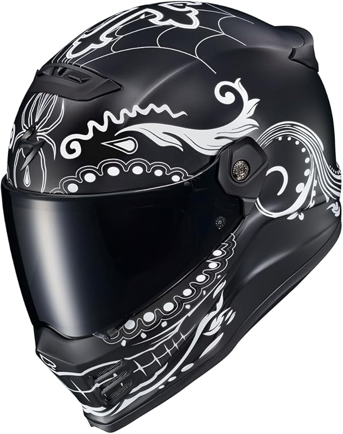 ScorpionEXO Covert FX Full Face Adult Motorcycle Helmet Street Fighter Style - Bluetooth Ready Speaker Pockets DOT ECE El Malo (White/Matte Black - 2X-Large)