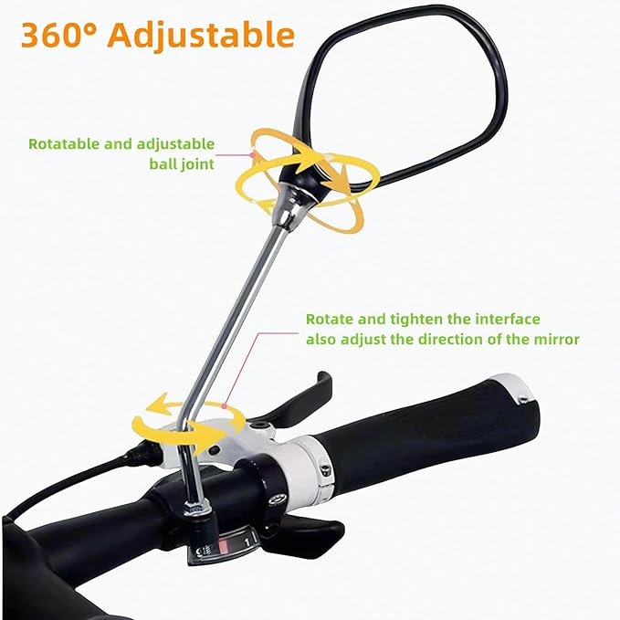 2pcs Bike Mirror Handlebar Mount 360° Adjustable, Wide Rear View Mirror Bicycle Mirrors for Handlebars with Scratch Resistant Glass,Large Wide Angl Bike Rear View Mirror for Motorcycle,Bike Accessory