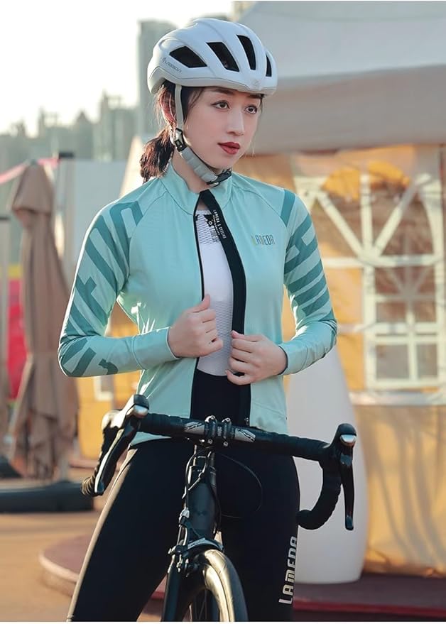 LAMEDA Cycling Jersey Women Long Sleeve, Breathable Bike Jersey with Pockets, Bike Shirts for Bicycle Road Biking Riding
