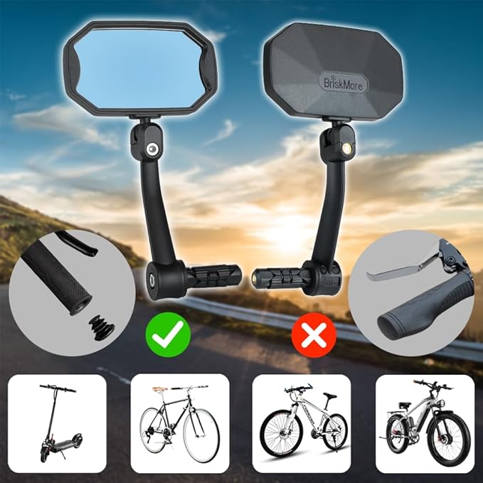 Bar End Bike Mirrors, High–Definition Convex Glass Lens for E-Bike Handlebars, Scratch Resistant, Safe Rearview 1 Pair Bicycle Mirror(Right And Left Side)