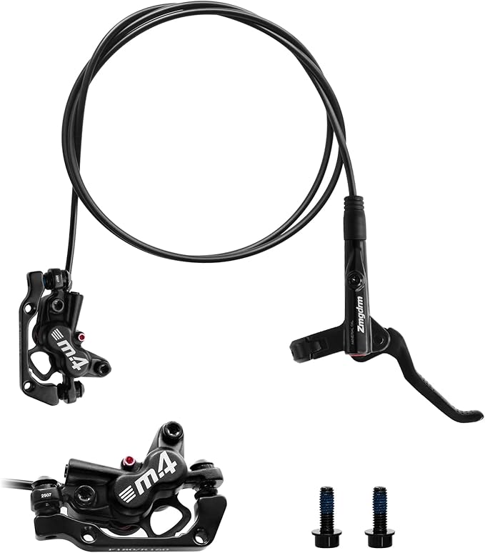 ZTZ 4-Piston Mountain Bike Hydraulic Brake Set, Front 850mm and Rear 1600mm Hydraulic Disc Brake Kit with PM/is Adapter, Fits for eBike, MTB and BMX (Right Rear)