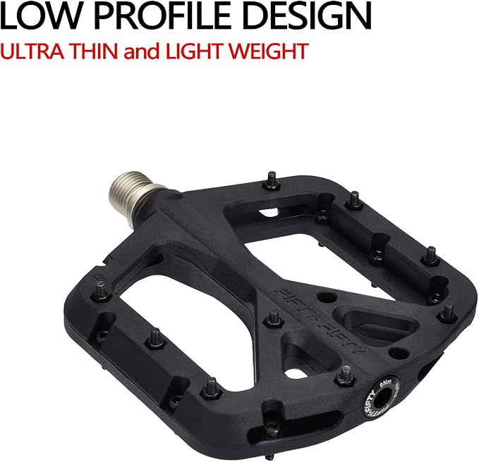 FIFTY-FIFTY Mountain Bike Pedals, Non-Slip MTB Nylon Composite, 9/16" Bicycle Pedals, Lightweight and Wide Flat Platform