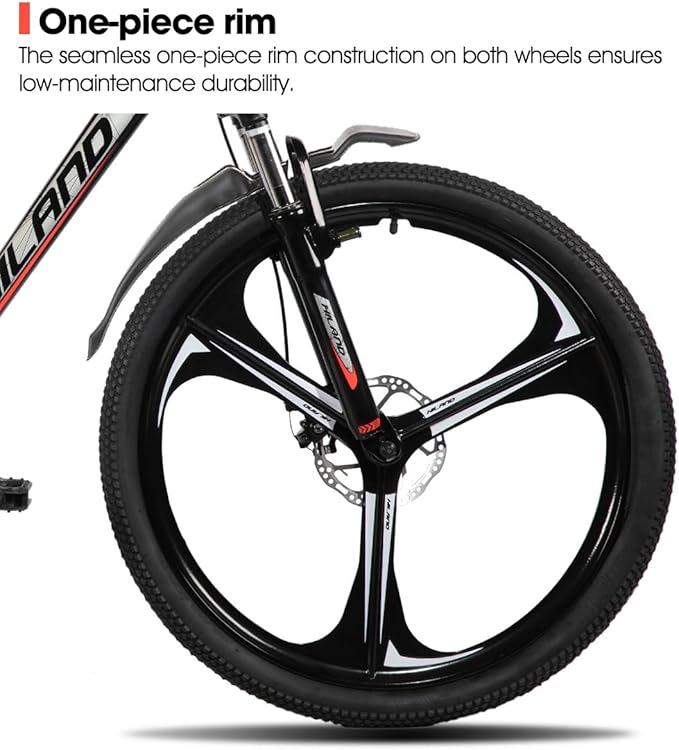 HILAND 26" MTB Mountain Bike for Men Women Adults, 18-Speed, Disc Brake, Lightweight Aluminum Frame, 3/6 Spoke Wheel