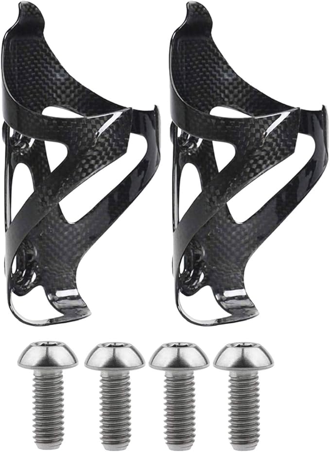 Full Carbon Fiber Bicycle Water Bottle Cages Holder Brackets with Titanium Bolts Pack of 2 (Glossy)