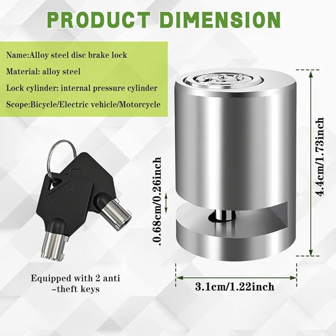 Motorcycle Disc Brake Lock, Motorcycle Locks Anti Theft, Motorbike Safety Anti-Theft Wheel Disk Lock with Two Keys, Heavy Duty Alloy Steel Brake Padlock for Bicycle Electromobile Road Cycle