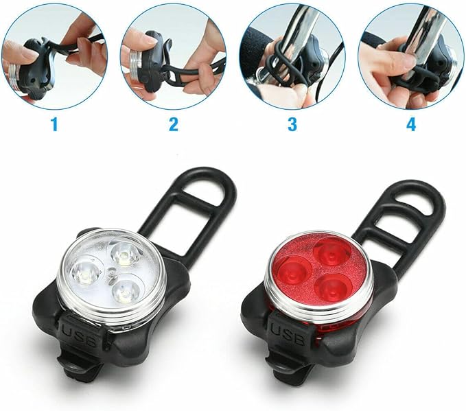 Rechargeable LED Bike Light Sets, Super Bright Front Headlights and Rear LED Bicycle Lights, 650mah Lithium Batteries
