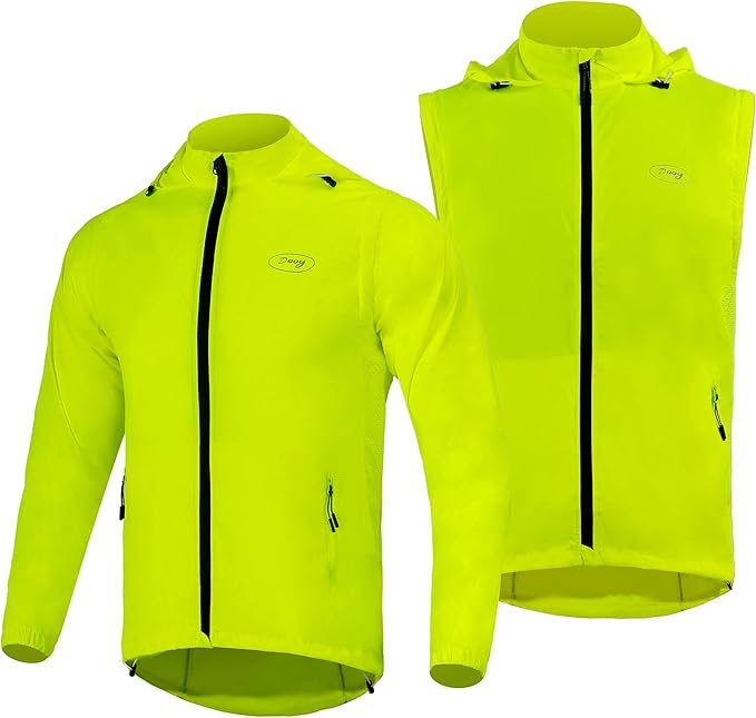 Men's Cycling Jacket Waterproof Windbreaker with Detachable Running Hiking Cycling Vest Packable Rain Coat
