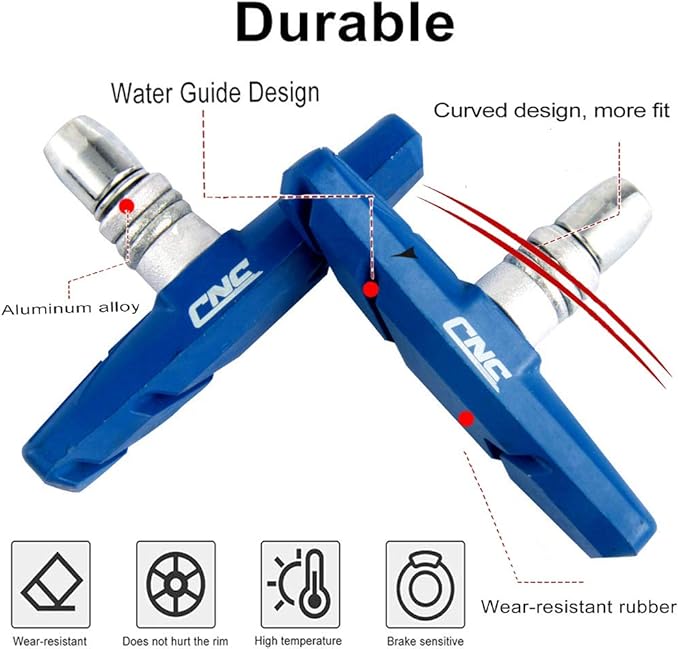 Chooee Bike V-Brake Pads, Bicycle 70mm Brake Blocks Set, 2 Pairs Universal Brake Shoes, Blue