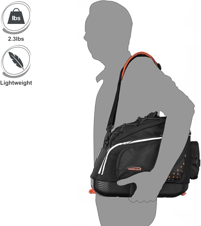 Ibera Bike Bag Commuter 17L - Clip-On Bike Rack Bag with Shoulder Strap - Hard Base, Reflective Trim & Taillight Compatible - Bicycle Bag for Daily Use & Commute - PAKRAK ONLY FOR IBERA RACKS