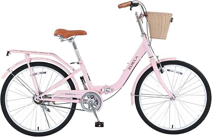 24/26 inch Female Bicycle Single Speed Folding Lady Bike, Durable Steel Frame,Compact Design for Easy Storage and Commuting Multi Color