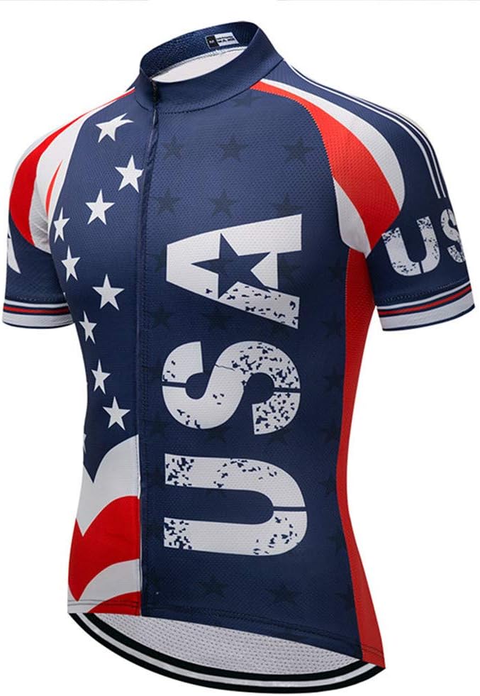 JPOJPO USA Cycling Jersey Men Short Sleeve Bike Shirts Biking Jersey Summer American Bicycle Tops with 3 Pockets Reflective