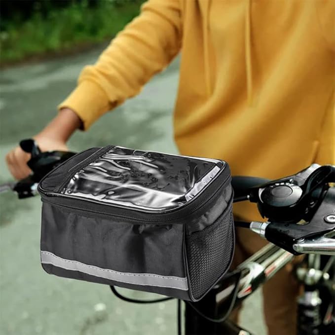Collapsible Bike Basket, Large Capacity Bike Handlebar Bag, Multi-Purpose Detachable Bicycle Front Basket, Front Storage Bag with Reflective Strip for Shopping Commuter Pet Camping Outdoor Blue