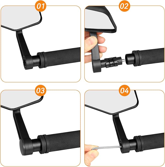 Bike Mirror, Bar End Bicycle Mirror, HD Glass Scratch Resistant and Fall Resistant E-bike Rear View Mirrors, Safe Cycle Mirror for Handlebar for E-bike, City Bikes (Right 0.59-0.9")
