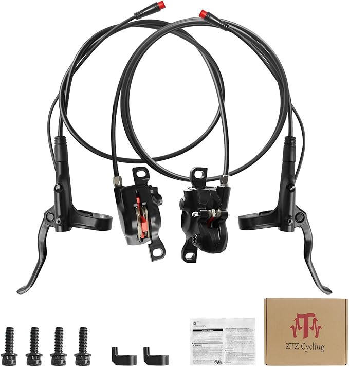 MT200 E-Bike Hydraulic Disc Brakes Set, 2-Pin 2-Piston Ebike Hydraulic Brakes Set, Pre-Bled with Mineral Oil Electric Power-Off Hydraulic Brakes for eBike, MTB, Electric Scooters