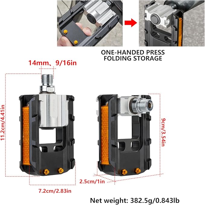 Folding Bike Pedals, All Aluminum Alloy, 9/16'' with Reflective Strips, Bicycle Pedals Wide Flat Mountain Bike Pedals, Non-Slip Bike Pedals for Road Bike BMX Bike Beach Cruiser Bike