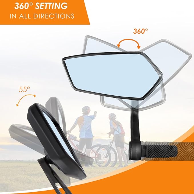 Bike Mirror, Blue Light Glass Lens Bicycle Mirror for Handlebar, HD Anti-scratch Adjustable Bar End Rear View Mirror for E-bike, Mountain Bike, City Bikes & Scooter (Left 0.59-0.78")