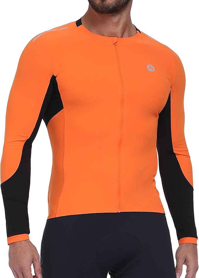 Nepest Mens Cycling Jersey Long Sleeve Bike Jersey UPF 50+ Road Biking Shirts Clothing with 4 Rear Pockets