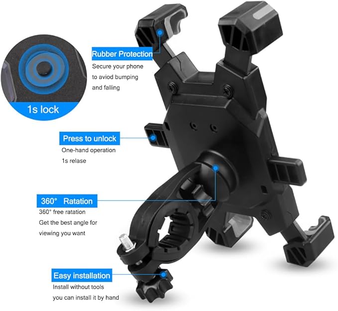 Bike Motorcycle Phone Holder Mount,[1s Lock Up and Release],Bicycle Handlebar Phone Holder, for Electric Scooter, Motorcycle Accessories for iPhone 15 14 13 12 Plus/Pro Max/Mini, 4.7-6.8” Smartphone