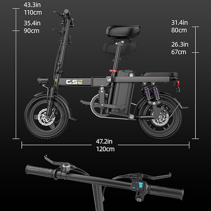 Heavy-Duty Foldable Electric Bike for Adults with 7-Shock Suspension, 500+ lbs Capacity, 740W Motor, 25MPH, 720Wh Battery, 20 Mile Range, 14“ Fat Tires Commuter Electric Bicycles for Road & Mountain